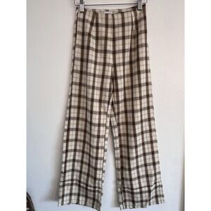 Plaid Wide Leg Pants Skater Punk Grunge Tan Brown Yellow Size 0